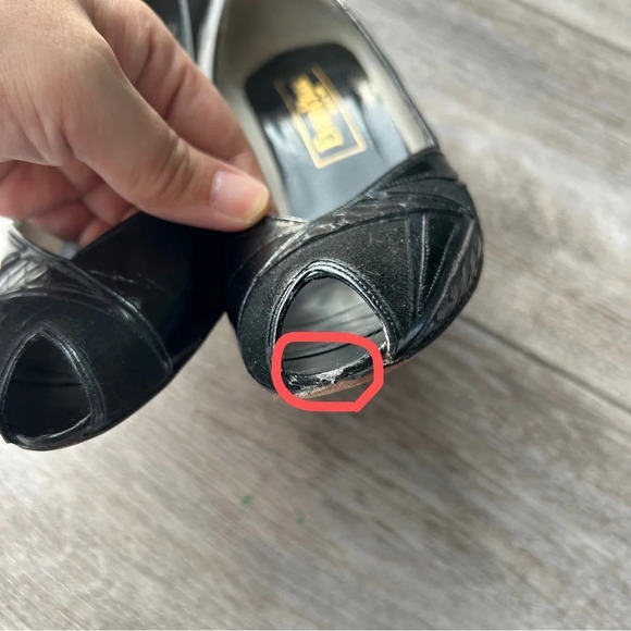 Evan Picone Black Full Leather Peep Toe Pumps Made in Spain - Picture 13 of 14